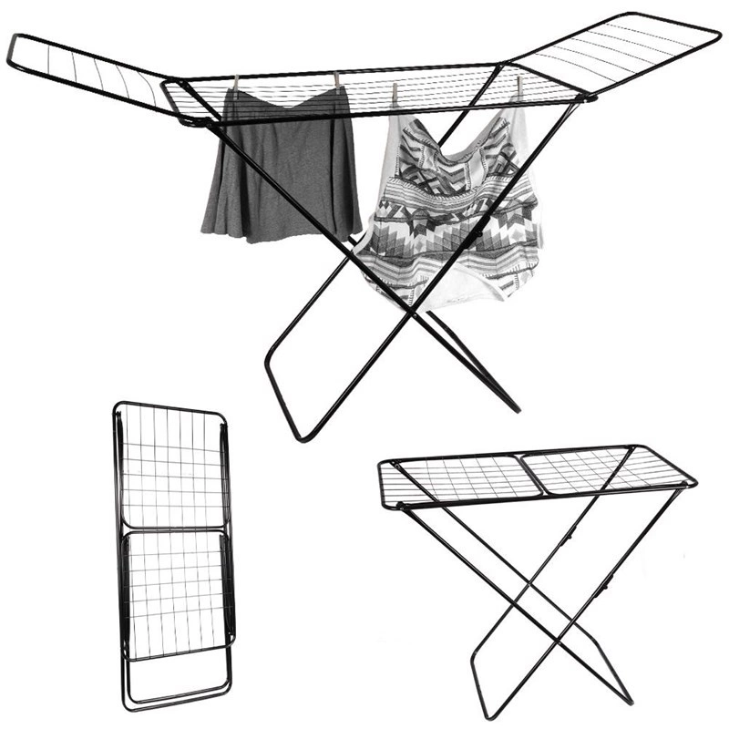 Wäscheständer Wäschetrockner Standtrockner mit Flügeln schwarz standfest aus Metall 18 m 180x55x108 cm