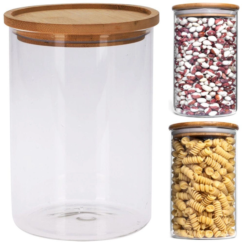 Glasbehälter Küchenbehälter Einmachglas 1,7l BAMBUSDECKEL mit Silikondichtung für Nudeln Frühstücksflocken Kaffee lose Produkte