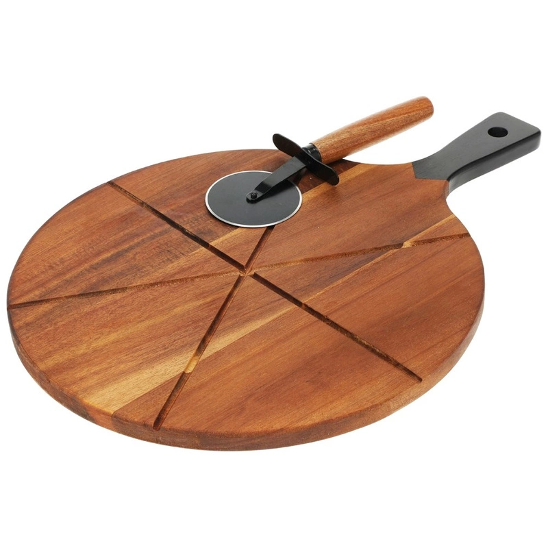 Deska do pizzy drewniana okrągła z nożem 30 cm 2 el.