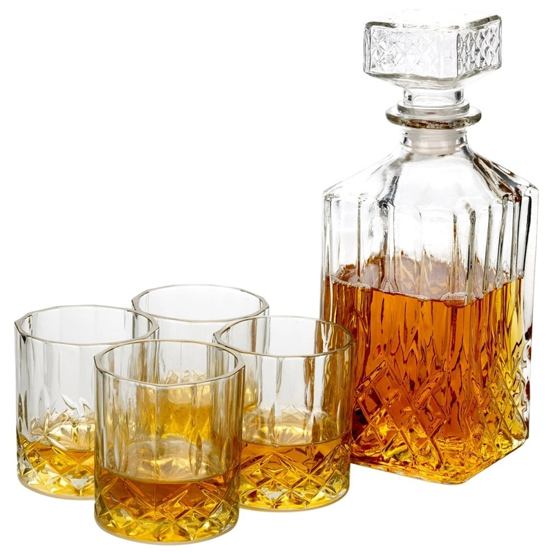 Glaskaraffe Glasflasche für Whisky Cognac Brandy + Trinkgläser 5-teilig