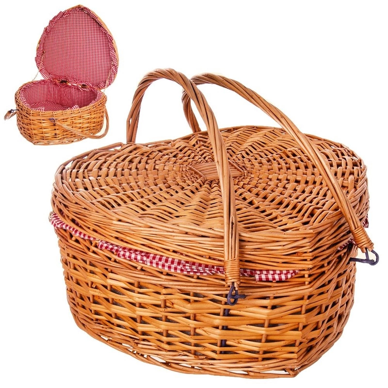 Picknickkorb | Weidenkorb | Bügelkorb aus Weide herzförmig verschließbar mit Griffen