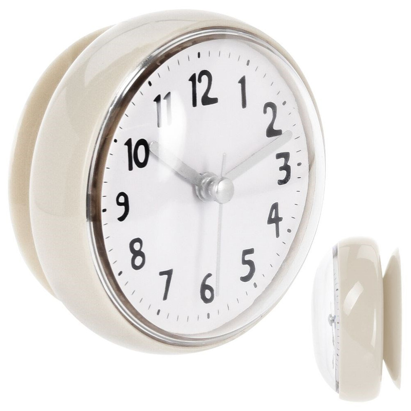 Zegar ścienny łazienkowy z przyssawką wodoodporny na przyssawki mały beżowy 7,5 cm